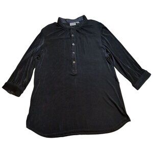 Chico's Travelers Tunic Black Button-Front Mandarin Collar Shirt Size 3 US XL 16